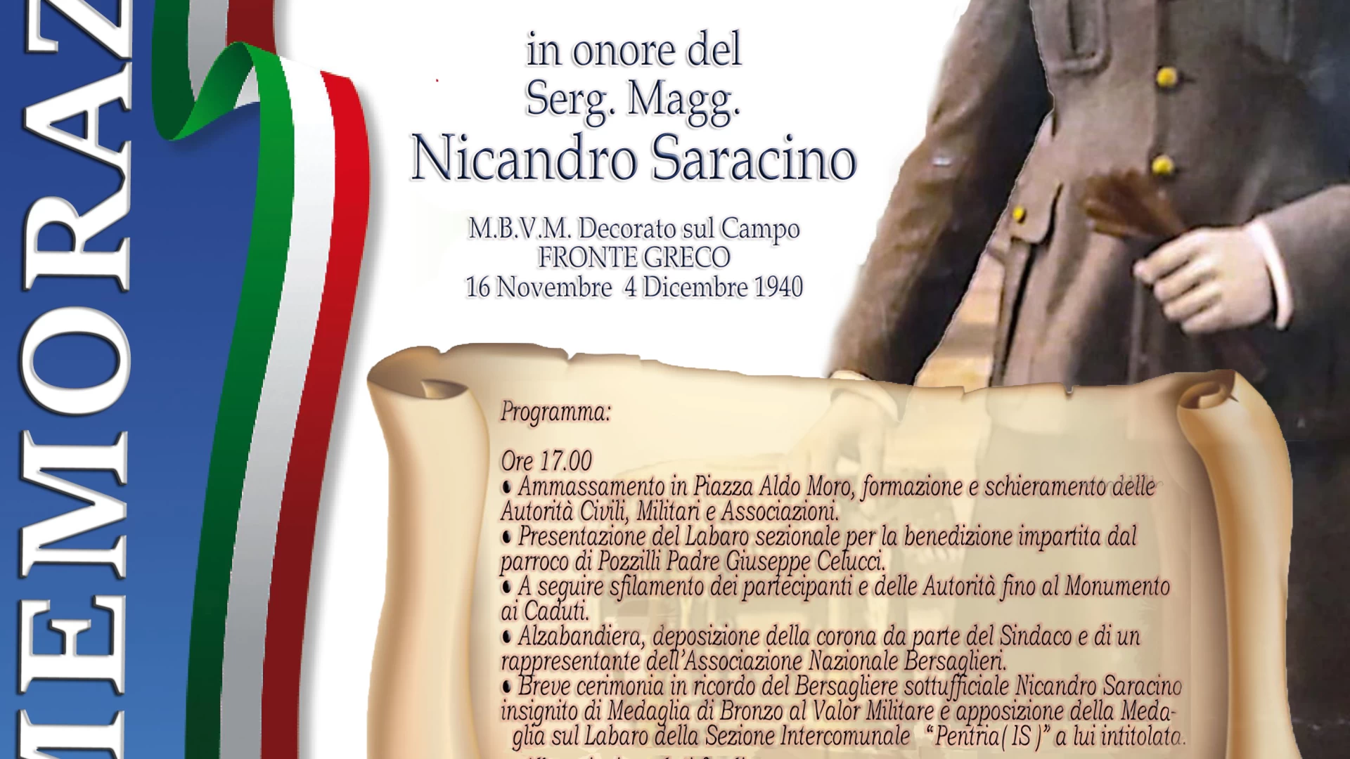 Pozzilli: i Bersaglieri commemorano il sergente maggiore Nicandro Saracino.